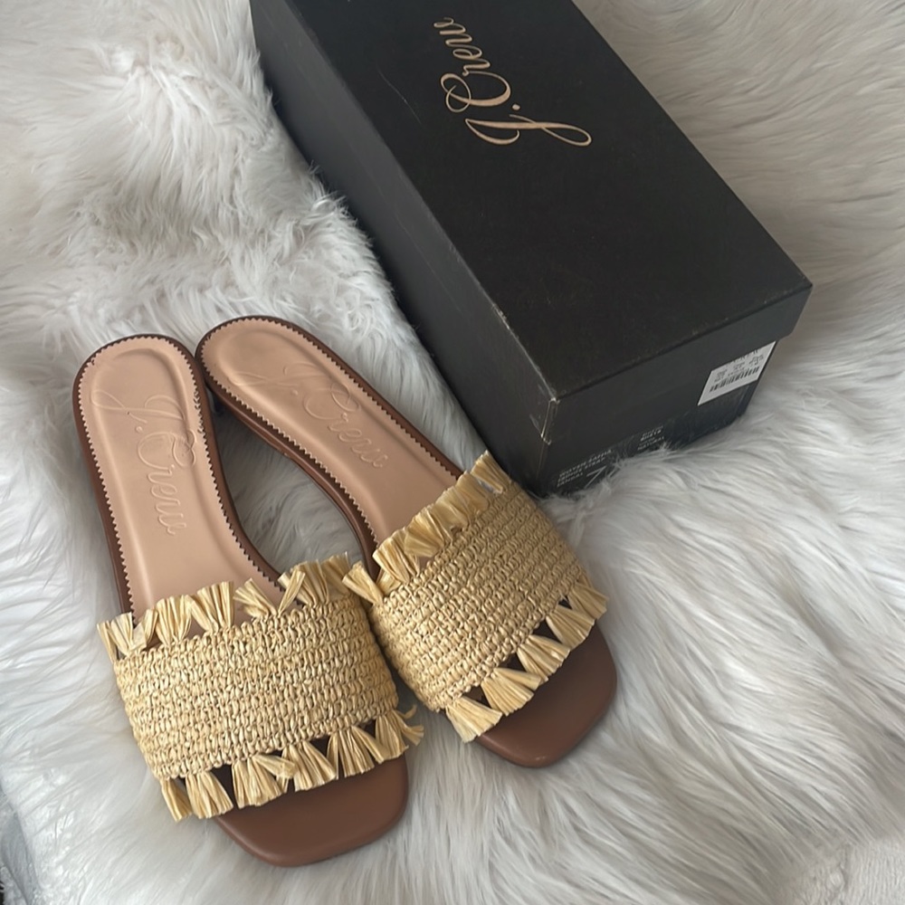 J.Crew Woven Raffia fringe strap sandal